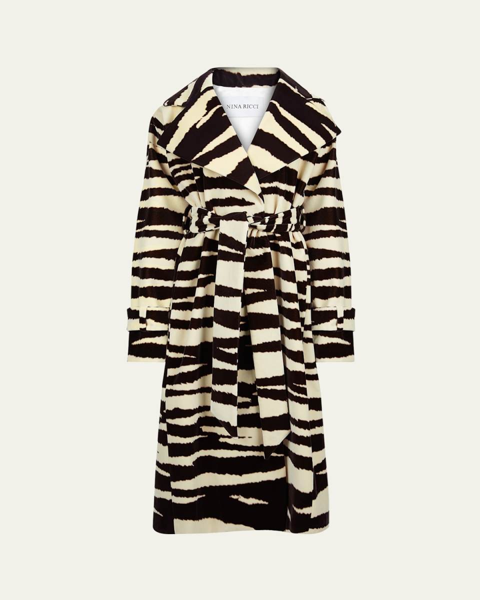 Zebra-Print Belted Wrap Coat